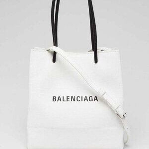 Balenciaga White Pebbled Leather XXS Shopping Tote Bag